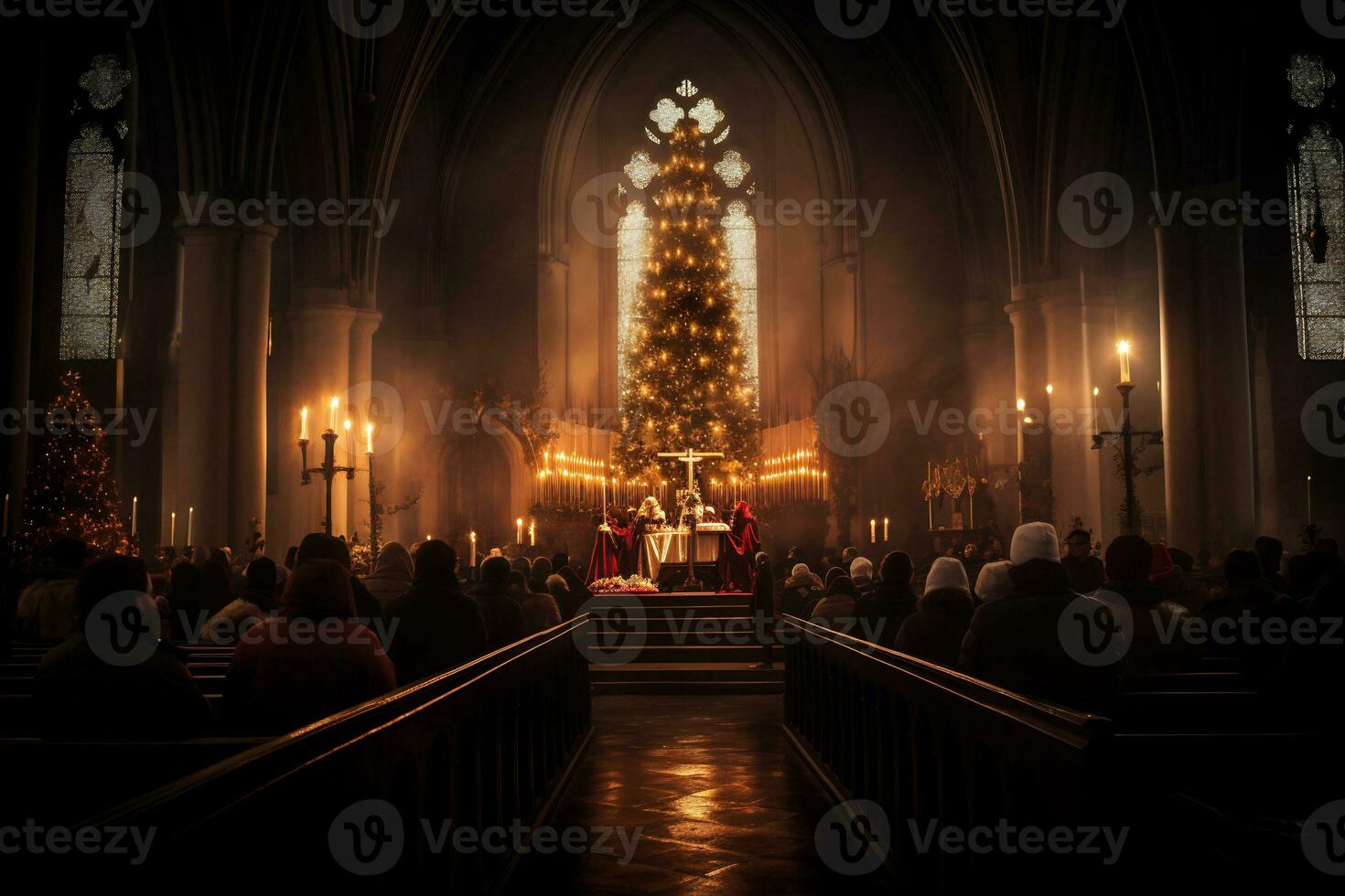 ai generatief betoverend beeld van een kerk middernacht Kerstmis onderhoud foto