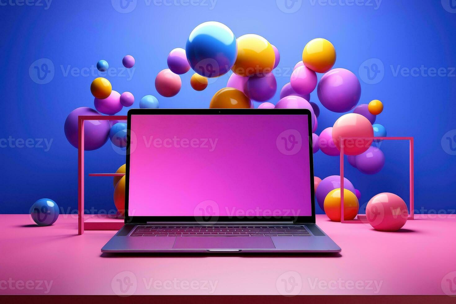 mockup van mooi laptop met veelkleurig achtergrond, generatief ai illustratie foto