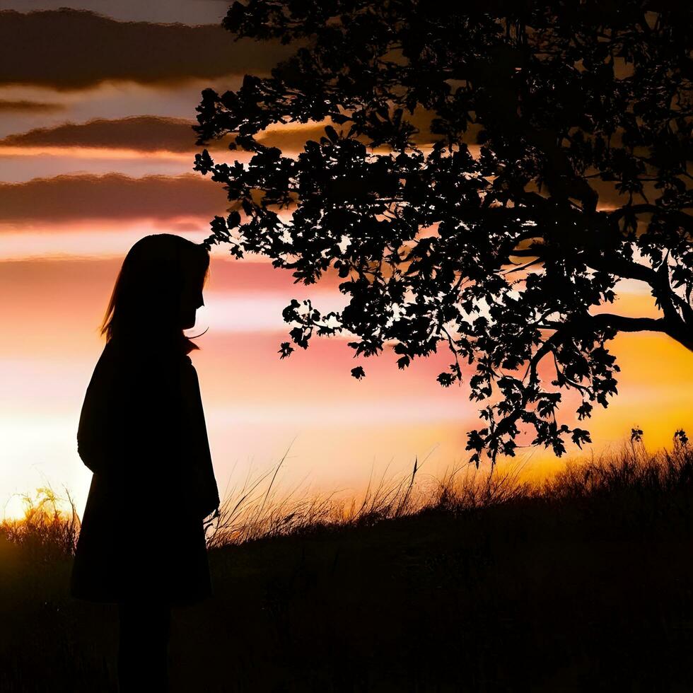 silhouet van een eenzaam vrouw staat alleen foto