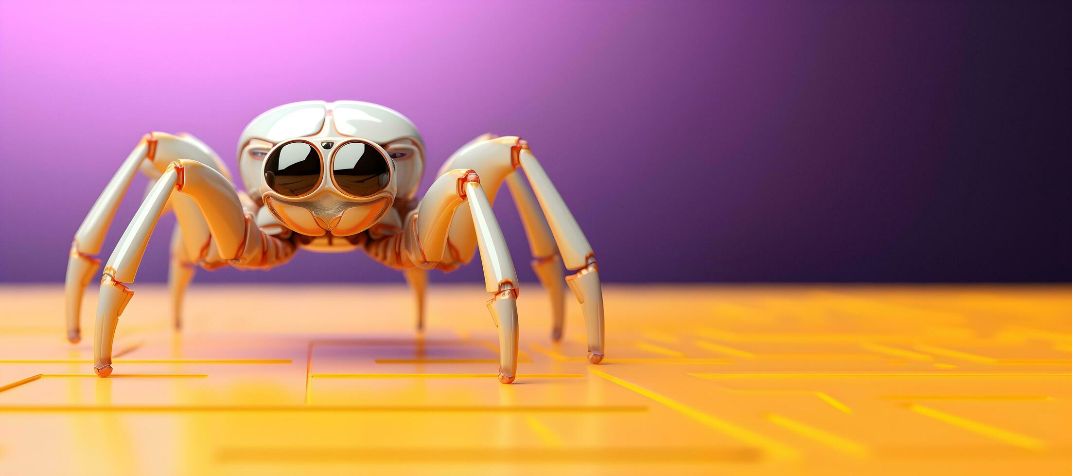 creatief dier concept.a robot spin Aan een Purper achtergrond, digitaal kunst, gefacetteerd, kopiëren ruimte. generatief ai foto