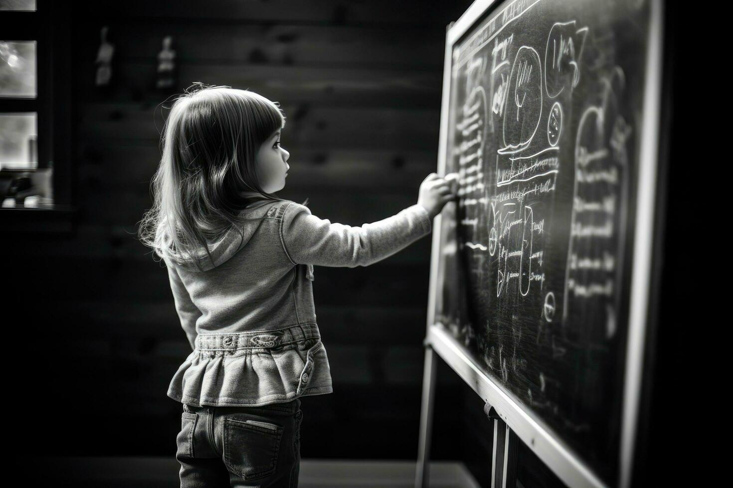 weinig meisje schrijven Aan een schoolbord foto