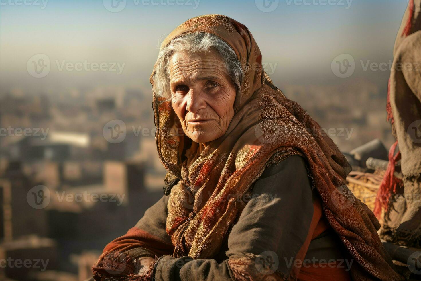 levendig persoon oud vrouw Egyptische stad. genereren ai foto