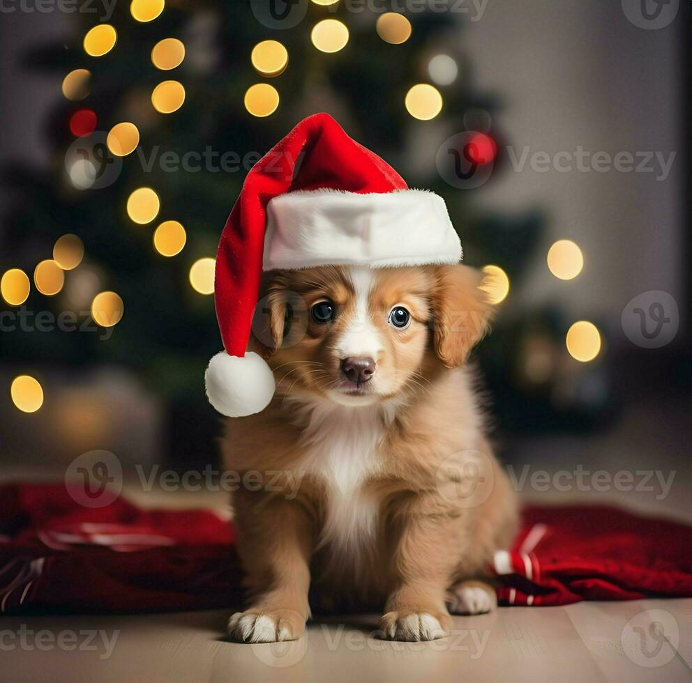 schattig gelukkig Kerstmis hond in hoed foto