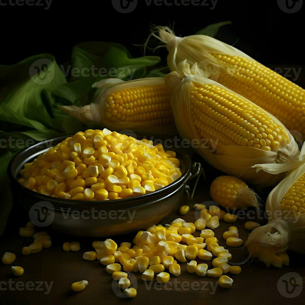 verspreide maïs met kolven hoog oplossing. ai generatief foto
