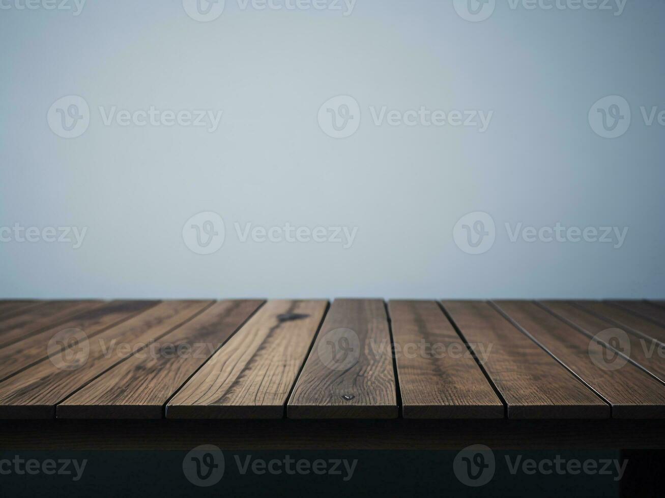 houten tafel en vervagen tropisch wit achtergrond, Product Scherm montage. hoog kwaliteit foto 8k fhd ai gegenereerd