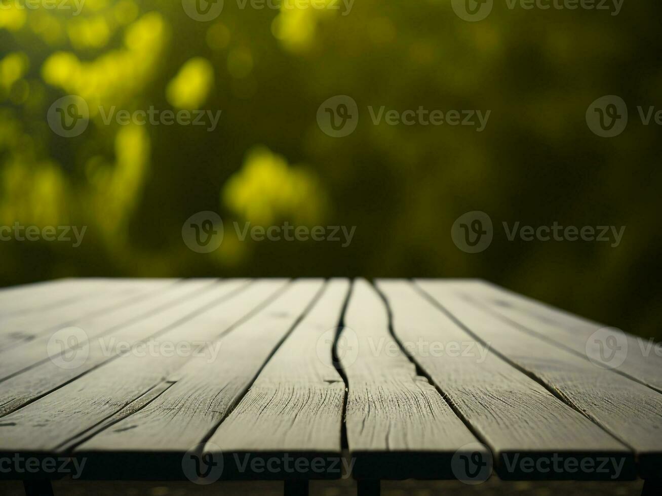 houten tafel en vervagen tropisch geel kleur achtergrond, Product Scherm montage. hoog kwaliteit foto 8k fhd ai gegenereerd