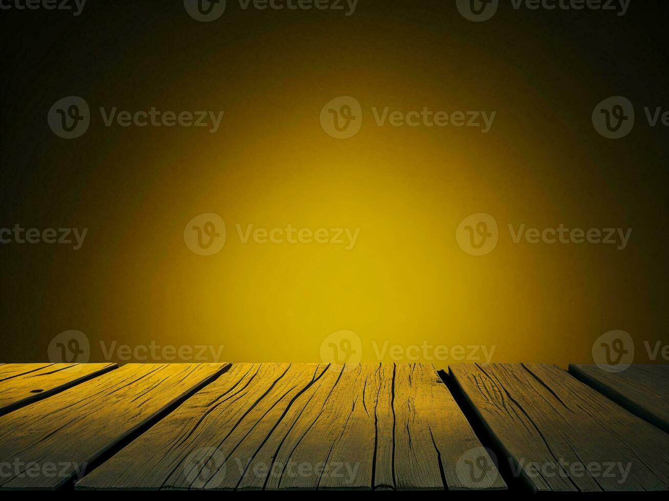 houten tafel en vervagen tropisch geel kleur achtergrond, Product Scherm montage. hoog kwaliteit foto 8k fhd ai gegenereerd