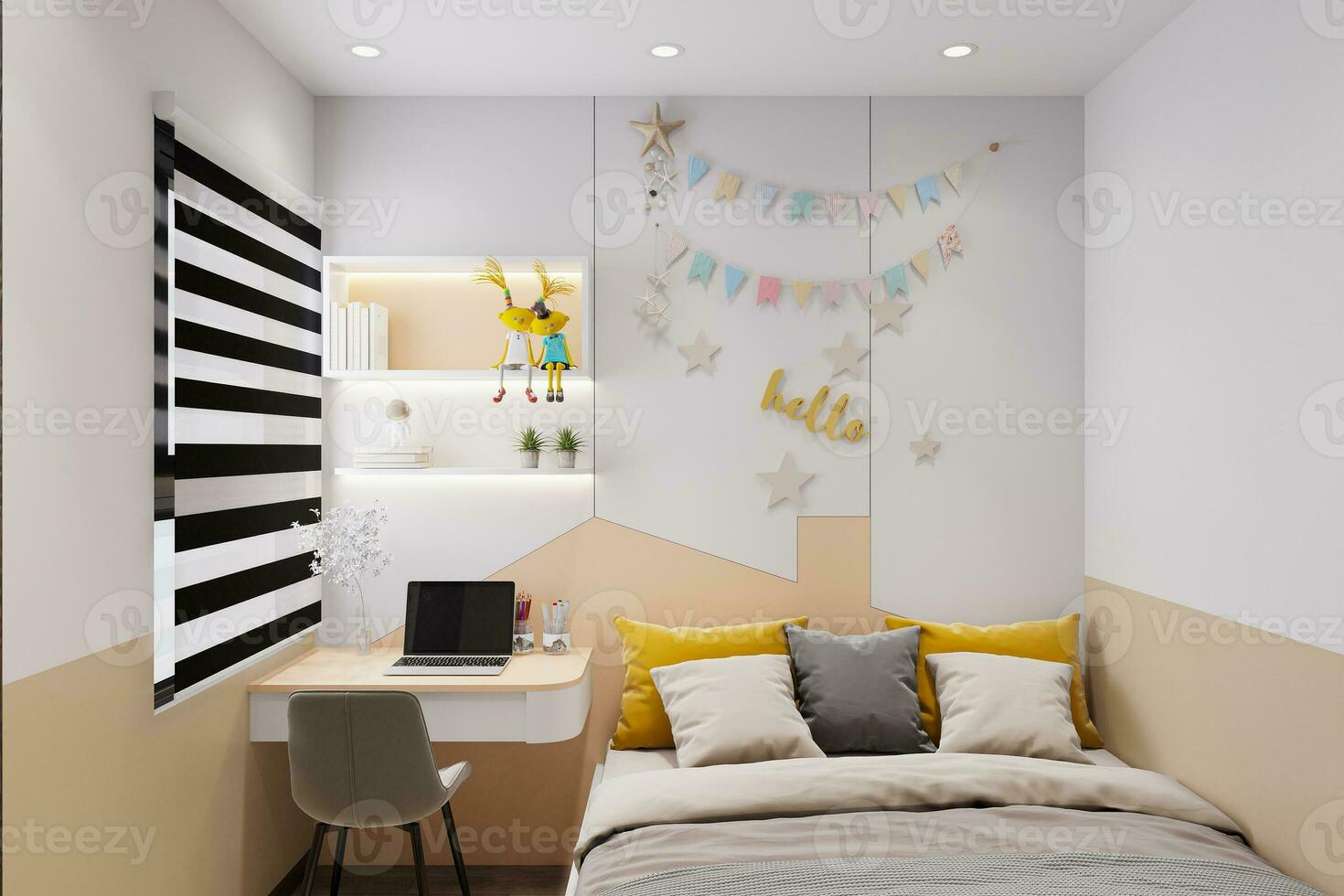 elektrisch stijl kind bed kamer looks Leuk vinden baby dram land- 3d renderen foto