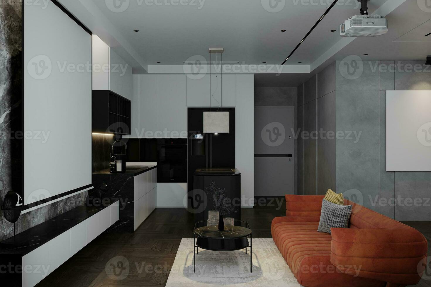 modern en modieus leven kamer interieur ontwerp ideeën voor slim leven huis decor 3d renderen foto