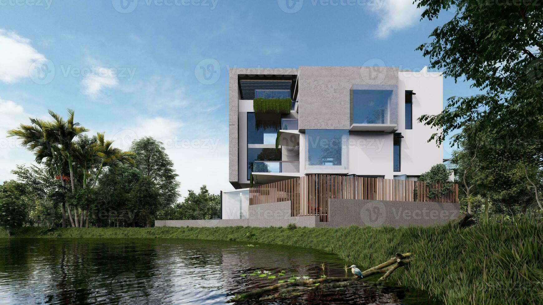 mengen natuur en luxe harmonisch buitenkant ontwerpen voor villa woningen 3d renderen foto