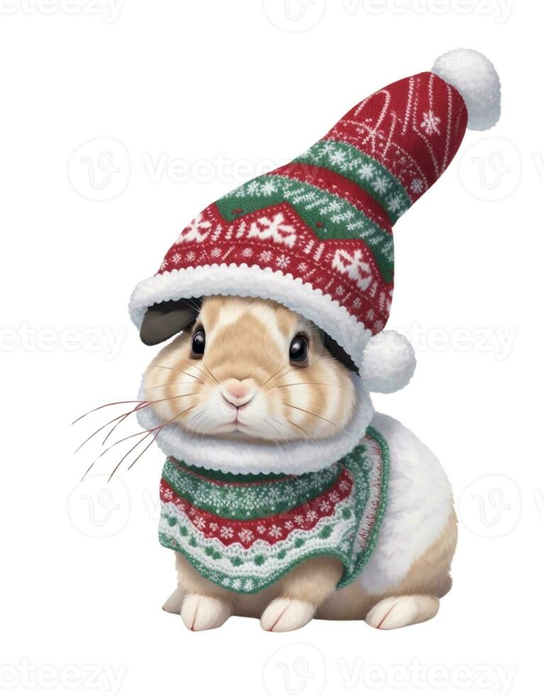 konijn in een winter hoed Aan een wit achtergrond Kerstmis artwork foto