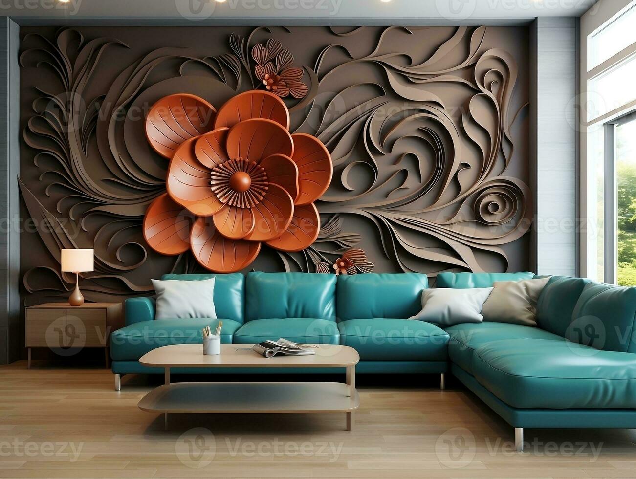 chocola kleur naadloos bloemen patroon met bloemen abstract fractal illustratie achtergrond. 3d modern interieur ontwerp muur kunst decor generatief ai foto