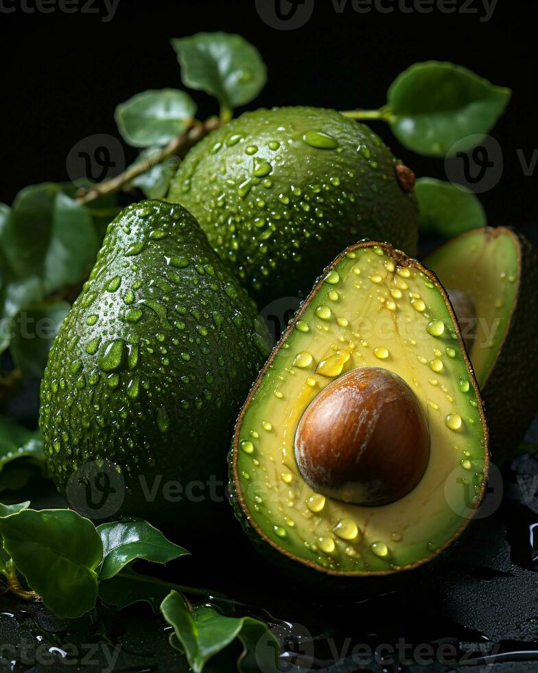 ai generatief van de natuur glinsteren een heerlijk avocado met sprankelend water druppels foto