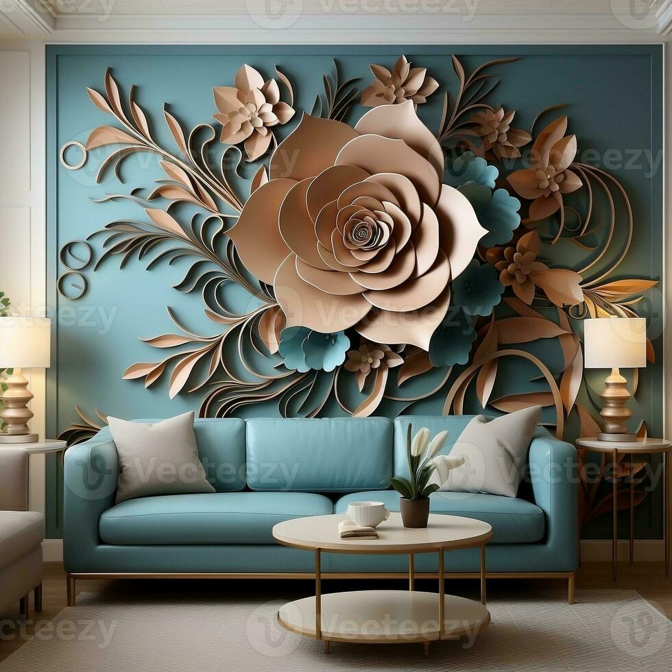 chocola kleur naadloos bloemen patroon met bloemen abstract fractal illustratie achtergrond. 3d modern interieur ontwerp muur kunst decor generatief ai foto