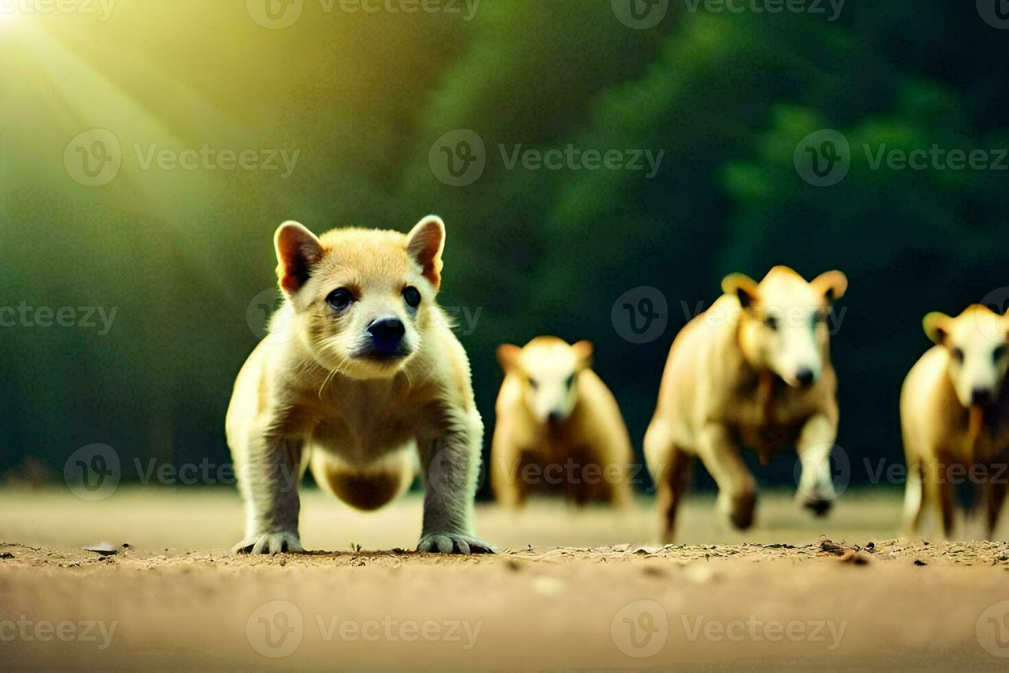 een groep van honden rennen in de aarde. ai-gegenereerd foto