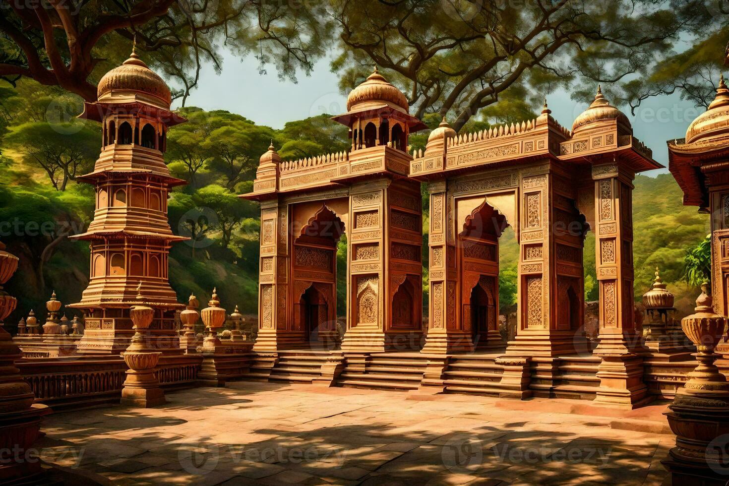 een beeld van een tempel in Indië. ai-gegenereerd foto