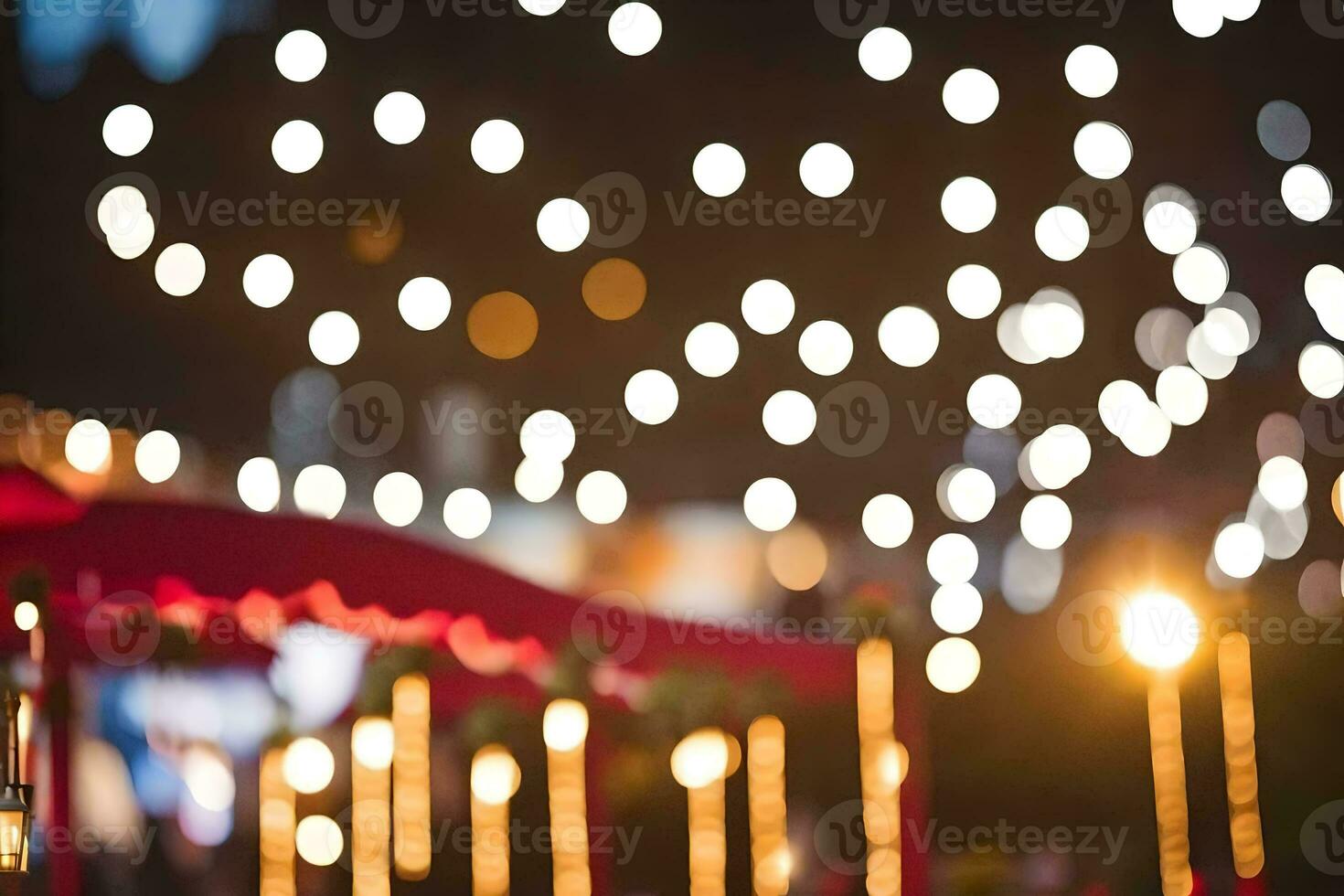 een groep van mensen staand in voorkant van een rood tent. ai-gegenereerd foto