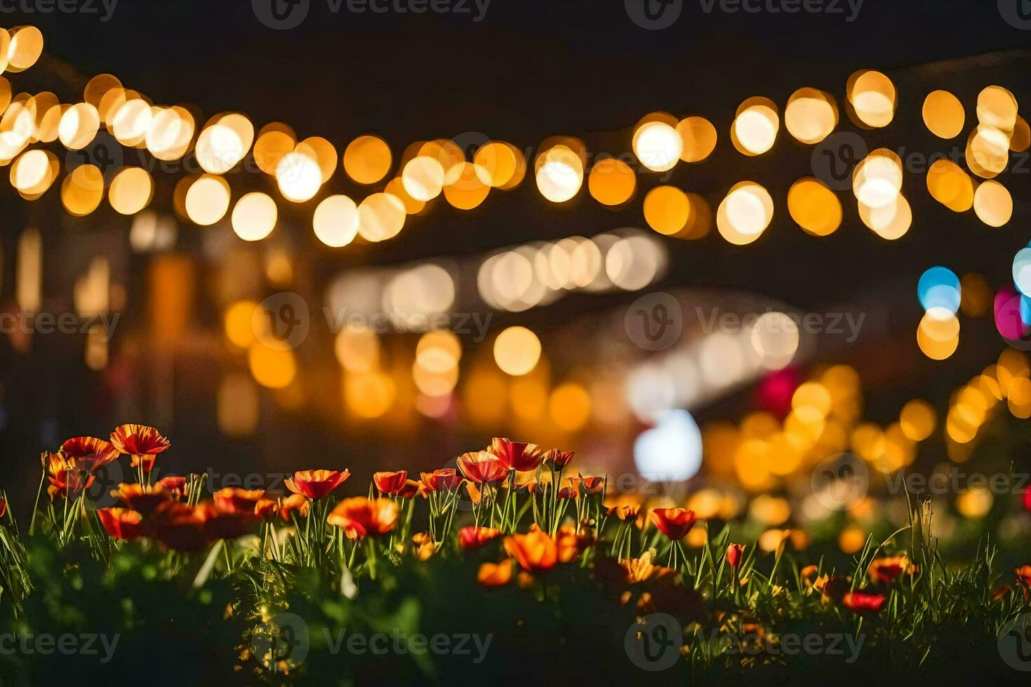 bloemen in de park Bij nacht. ai-gegenereerd foto