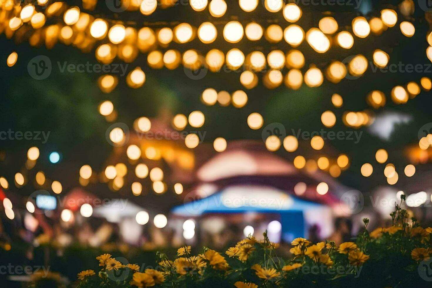 een foto van een bloem tuin met lichten. ai-gegenereerd