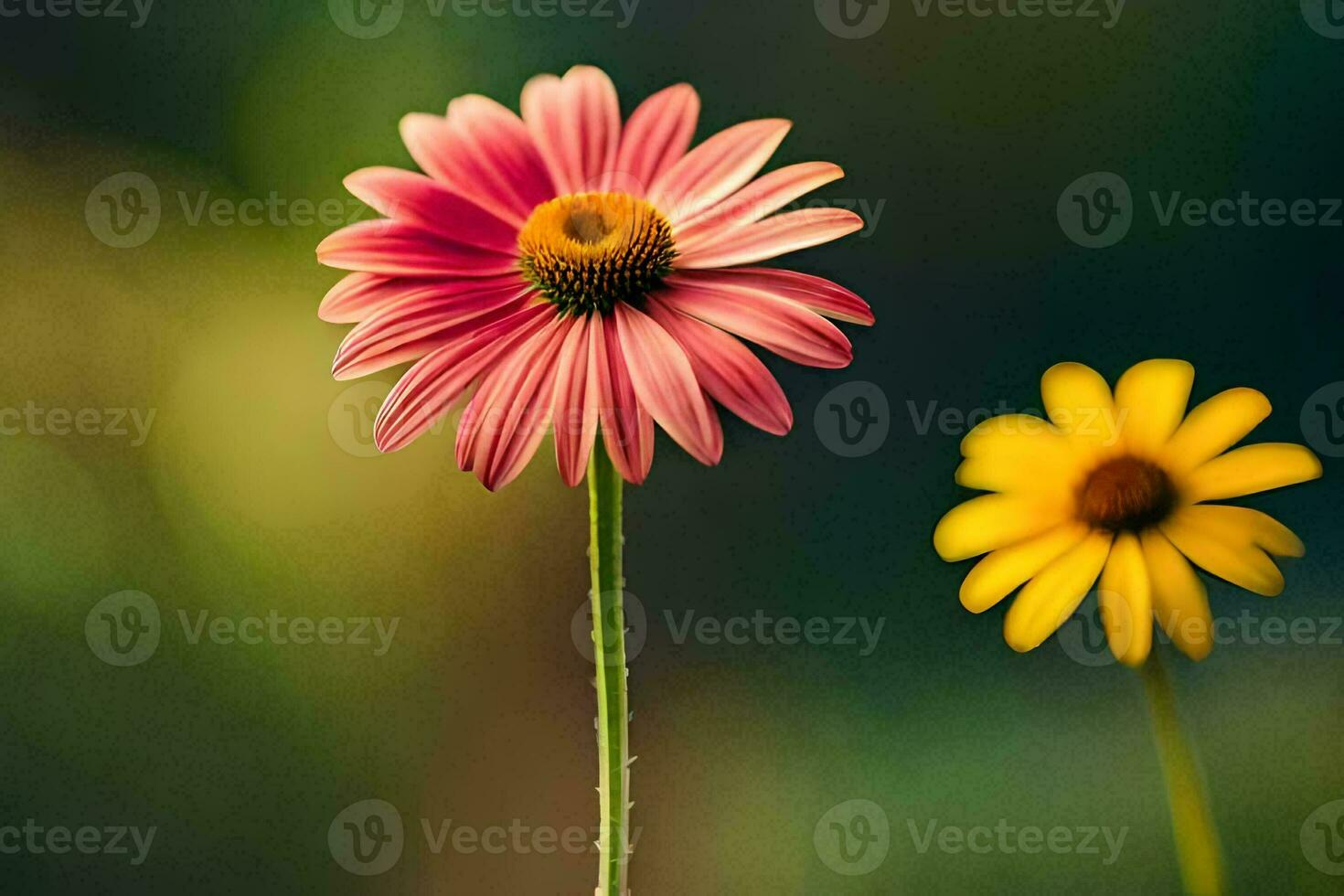 twee roze bloemen zijn staand De volgende naar elk ander. ai-gegenereerd foto