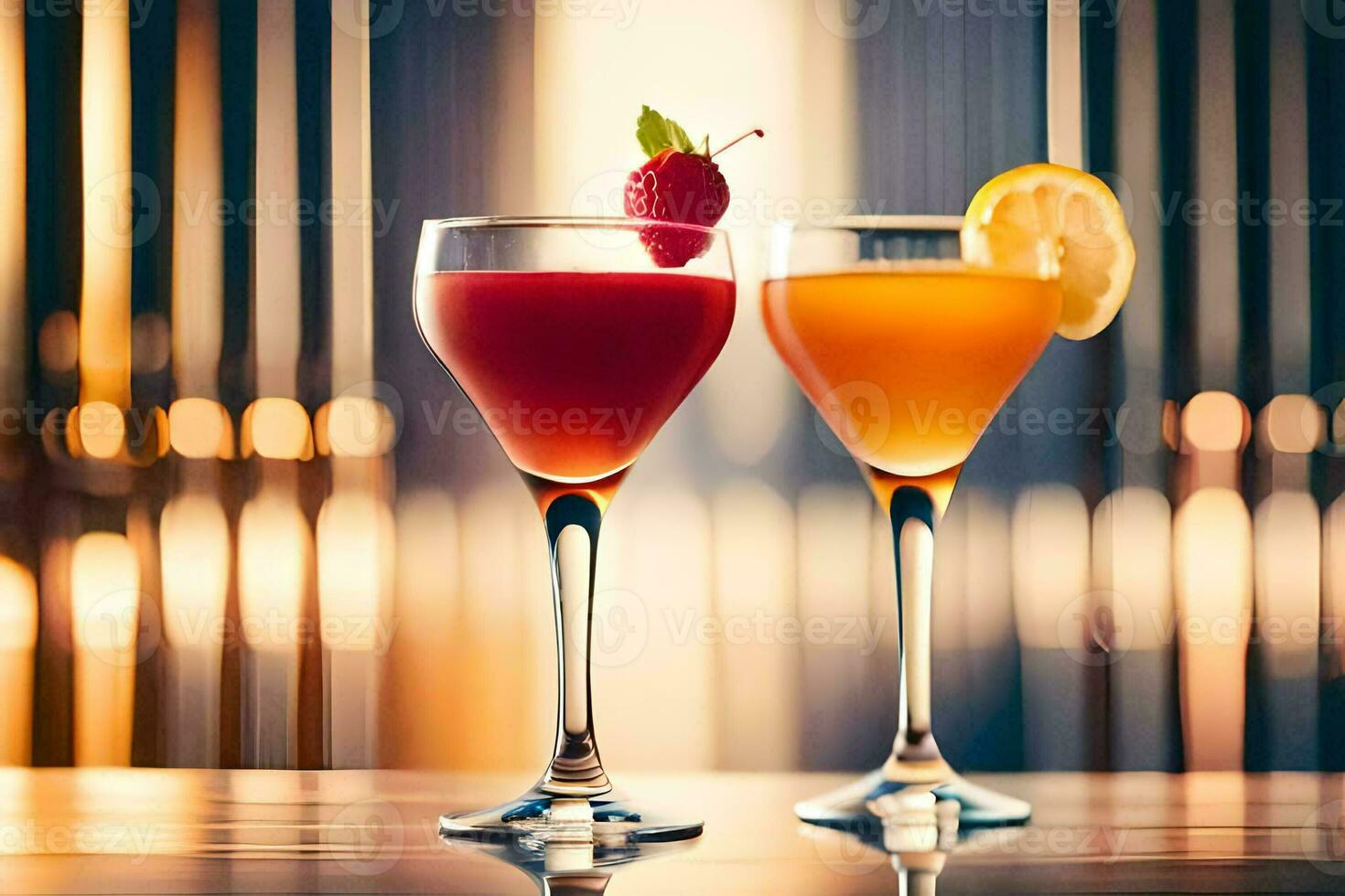 twee bril van cocktails met fruit en bessen. ai-gegenereerd foto