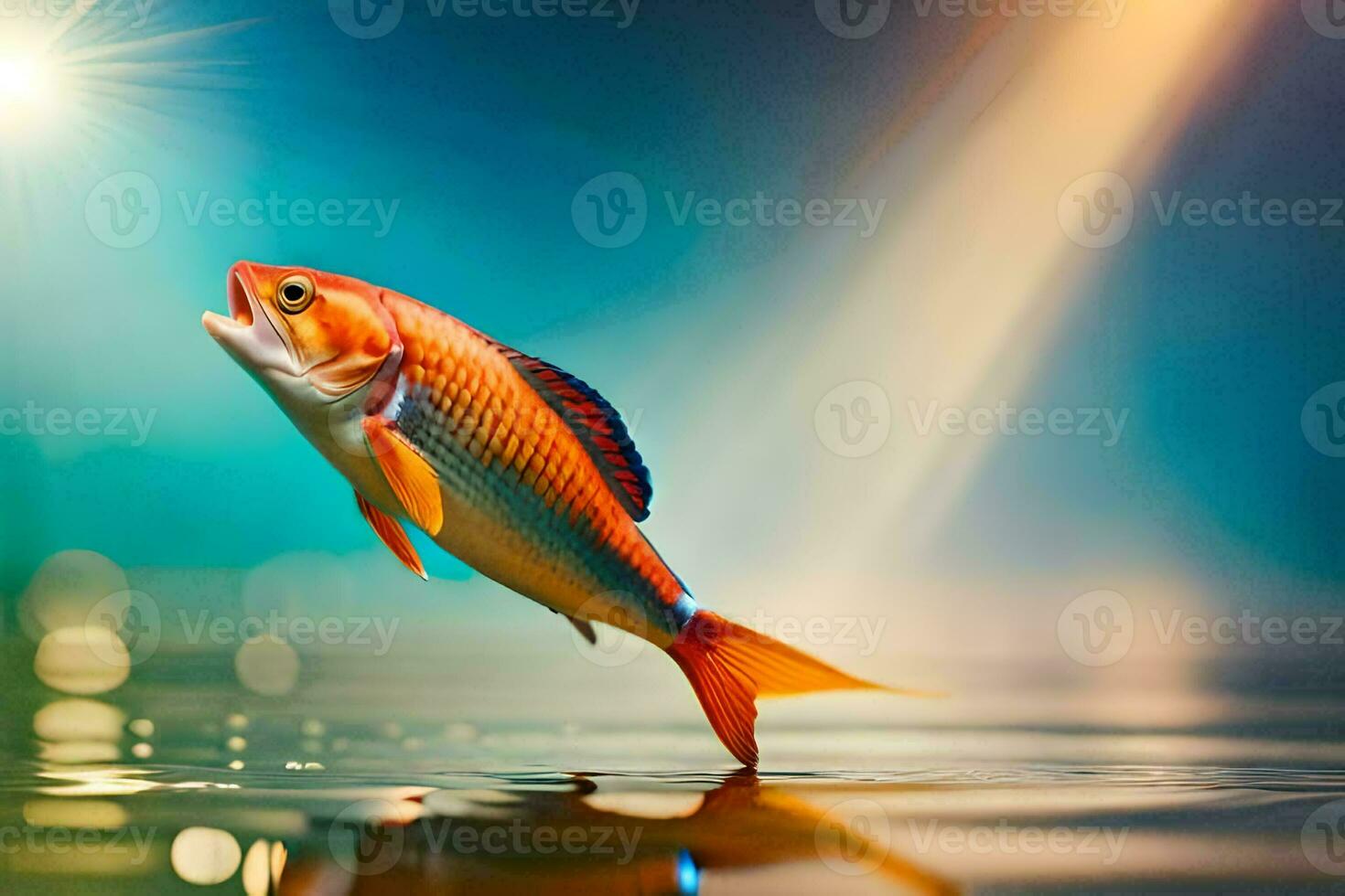 een vis jumping uit van de water. ai-gegenereerd foto