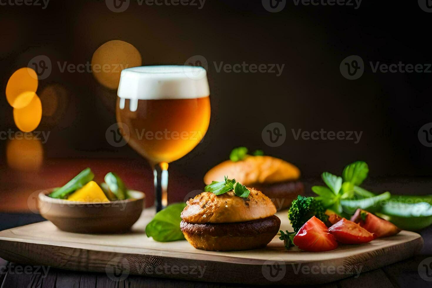 voedsel en drinken Aan een houten tafel. ai-gegenereerd foto