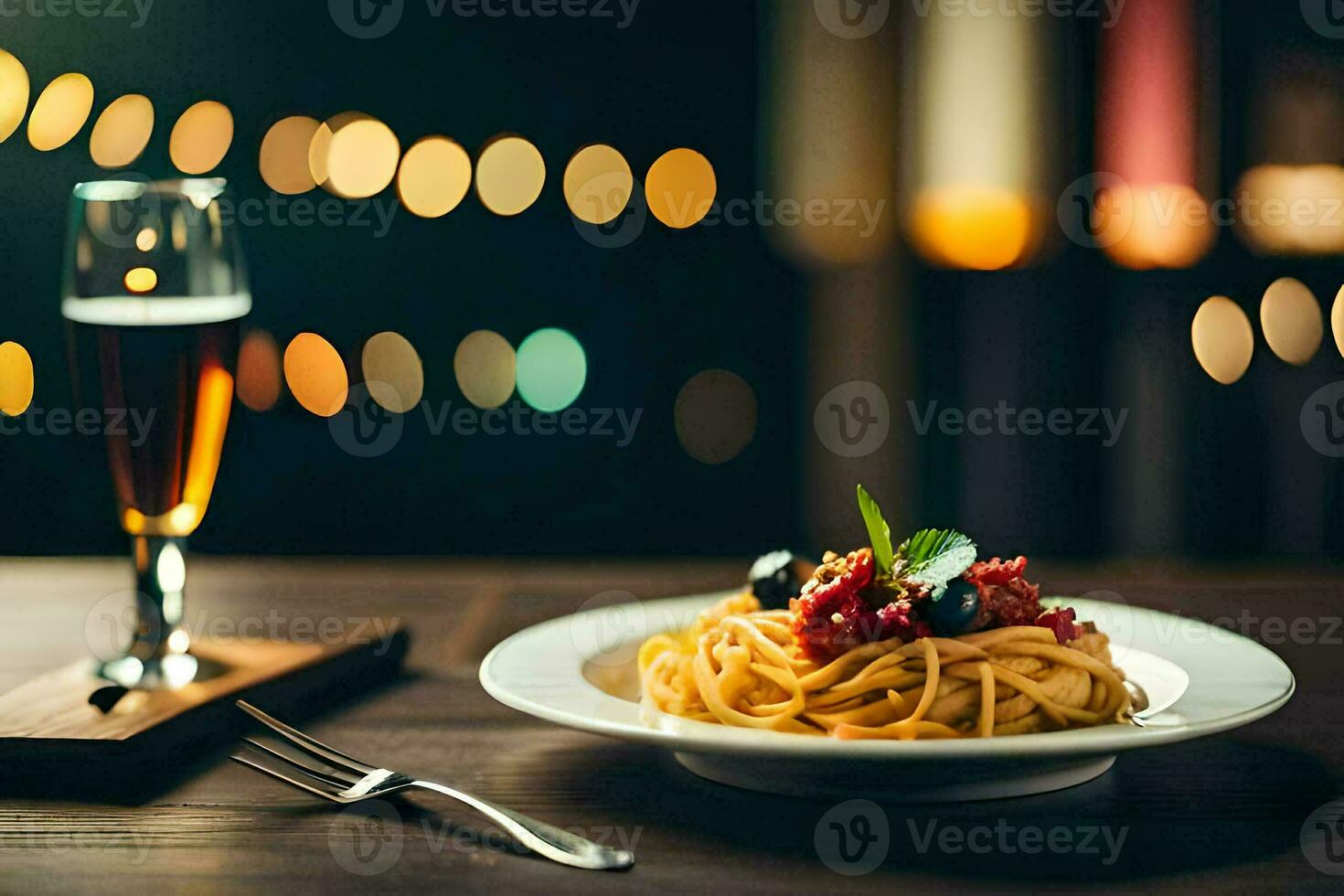 spaghetti met tomaat saus en kaas Aan een bord. ai-gegenereerd foto