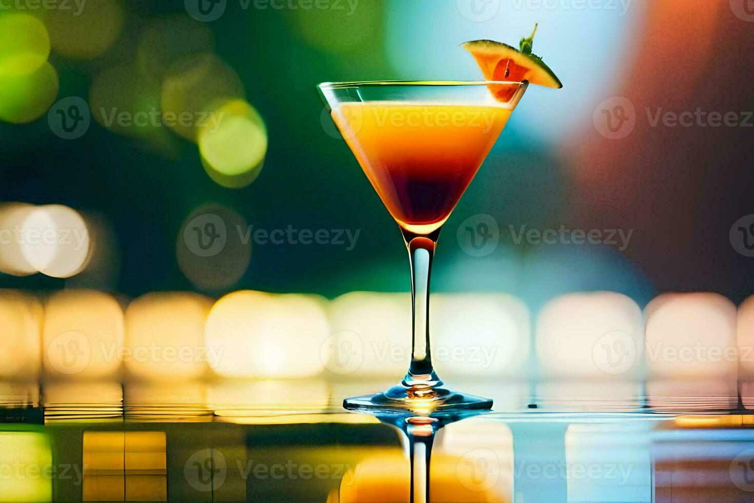 een cocktail zittend Aan een tafel met een helder achtergrond. ai-gegenereerd foto