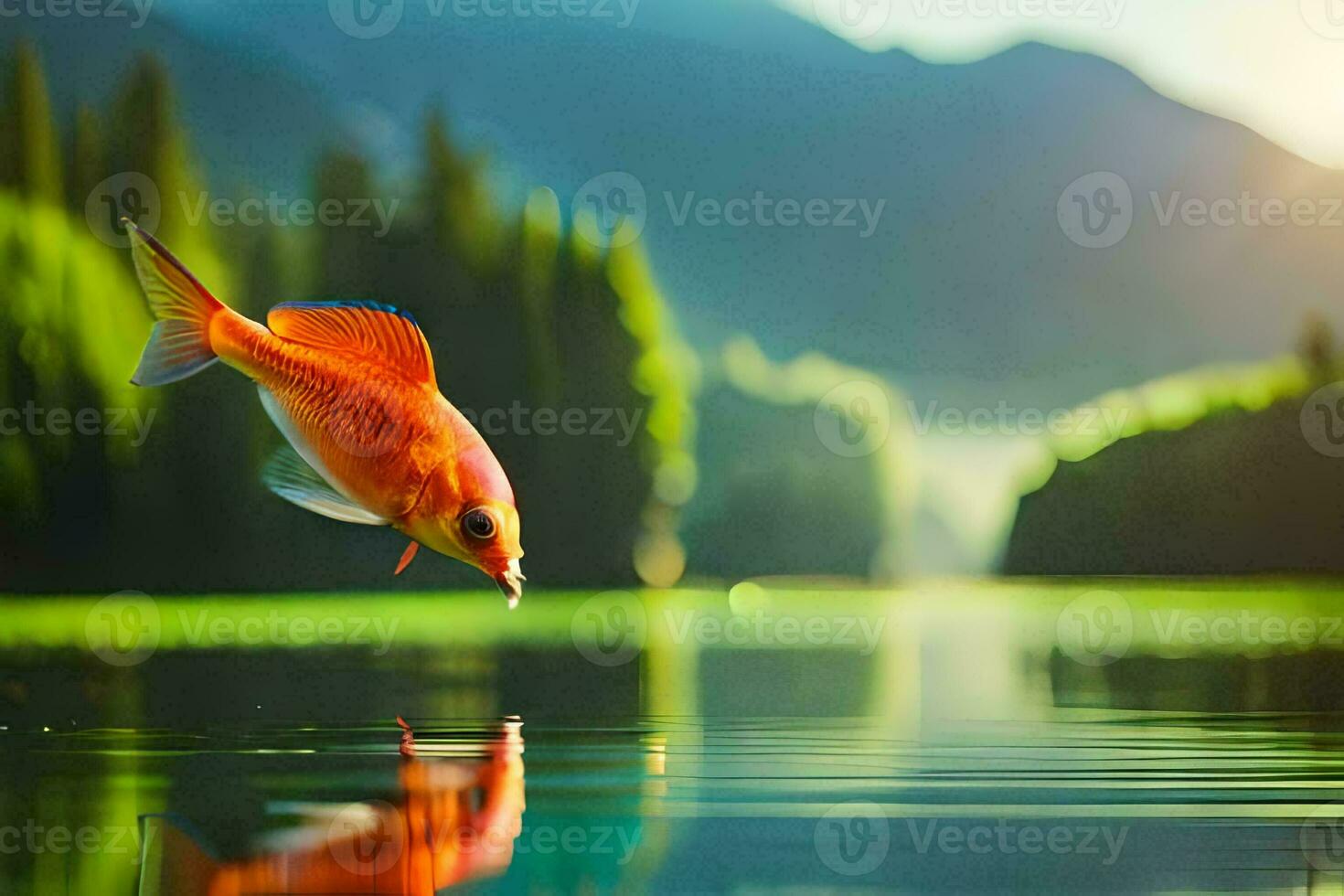 een vis is jumping uit van de water. ai-gegenereerd foto