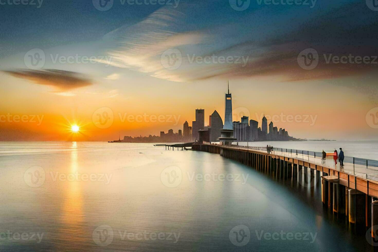 de zon stijgt over- de stad horizon in deze foto. ai-gegenereerd foto