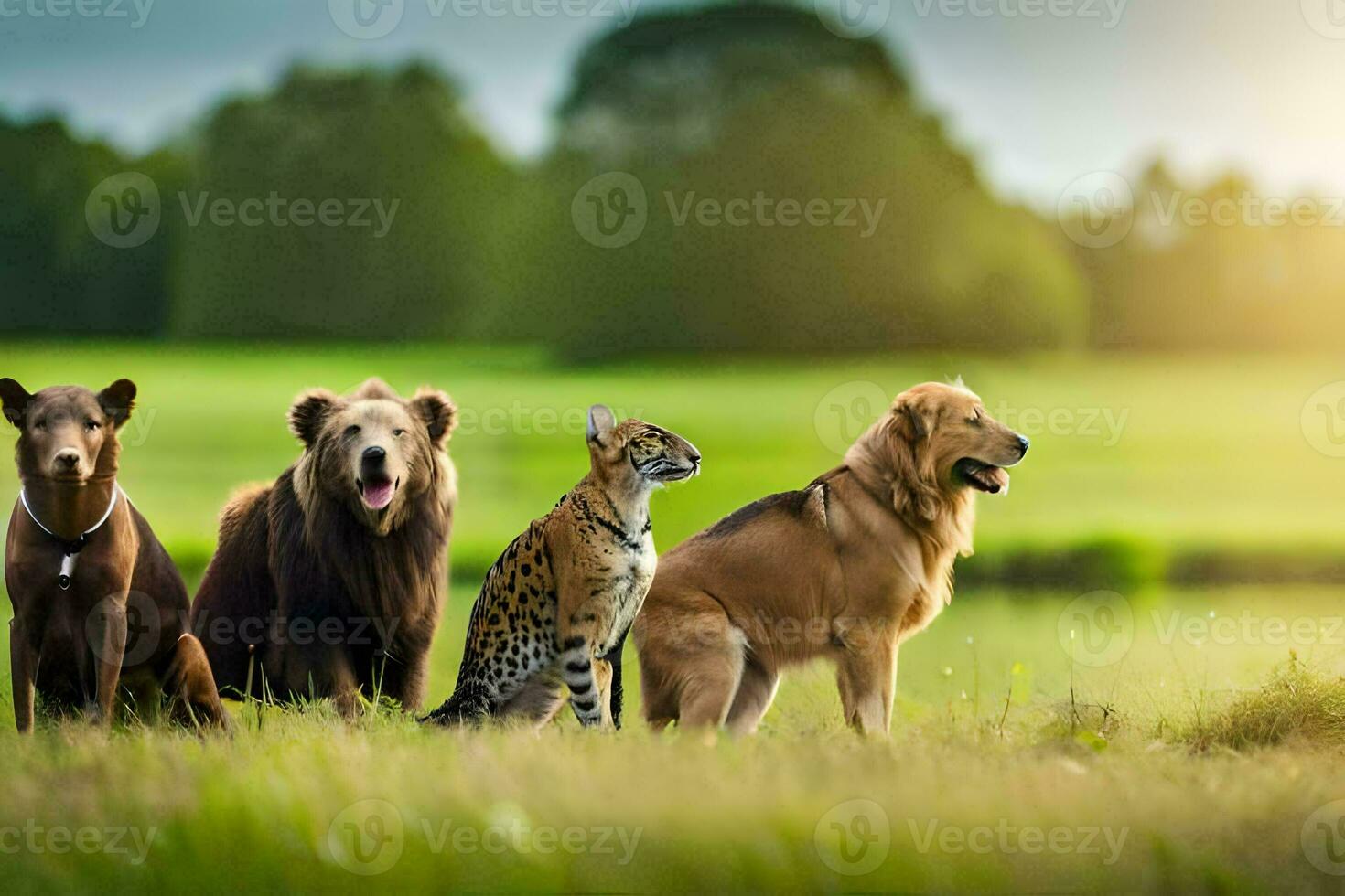 vier dieren zijn staand in een veld. ai-gegenereerd foto