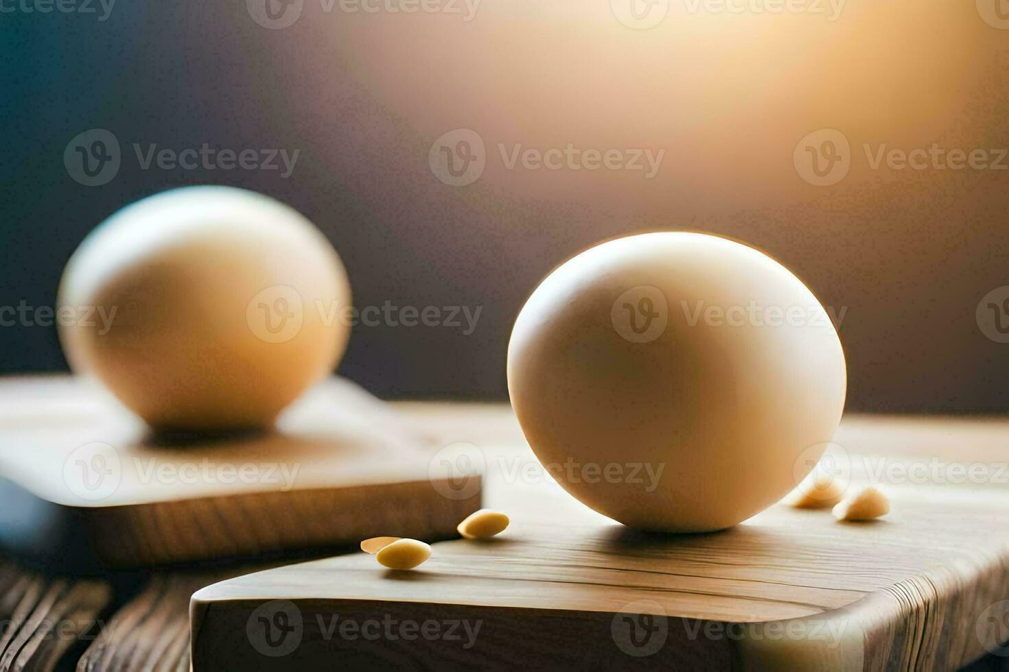 twee eieren Aan een snijdend bord met een licht achtergrond. ai-gegenereerd foto