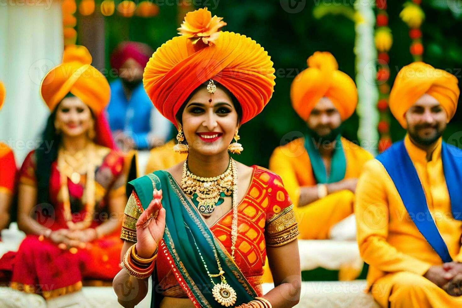 Indisch bruiloft in Indië. ai-gegenereerd foto