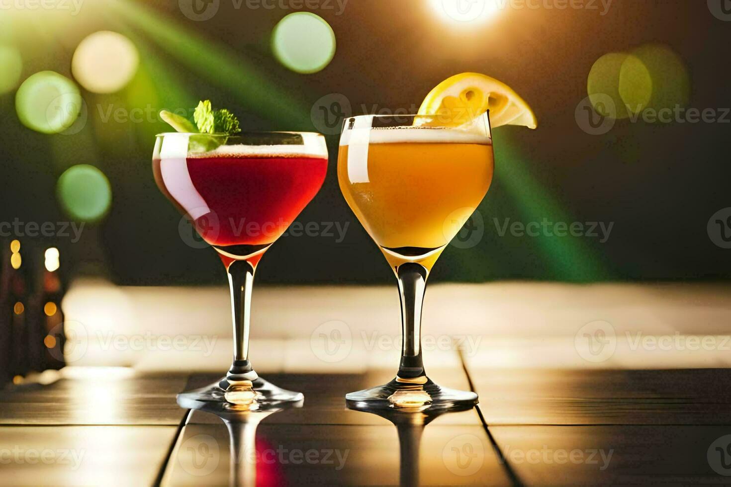 twee bril van cocktails Aan een tafel. ai-gegenereerd foto