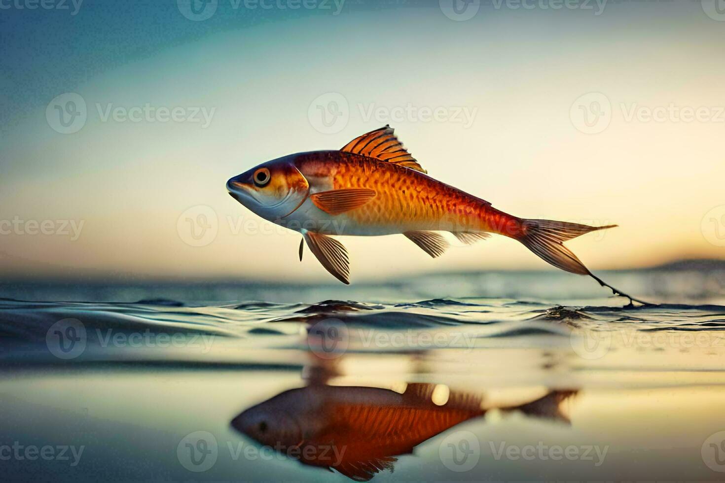 een vis is jumping uit van de water. ai-gegenereerd foto