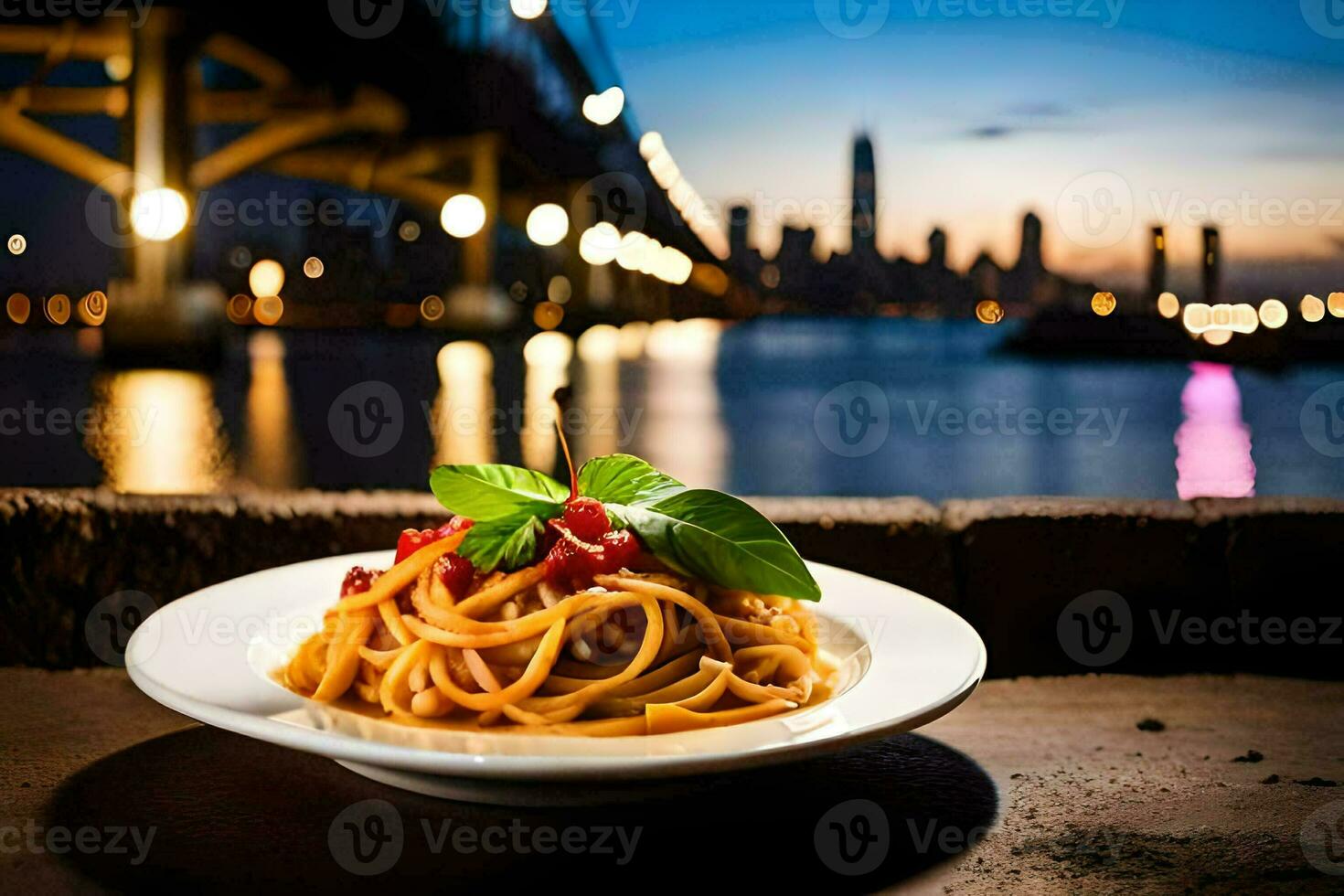 spaghetti met tomaat saus en basilicum. ai-gegenereerd foto