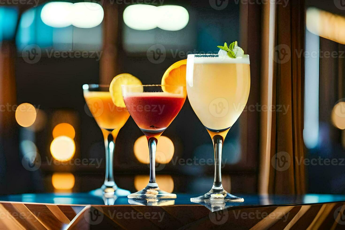 drie verschillend types van drankjes zitten Aan een tafel. ai-gegenereerd foto