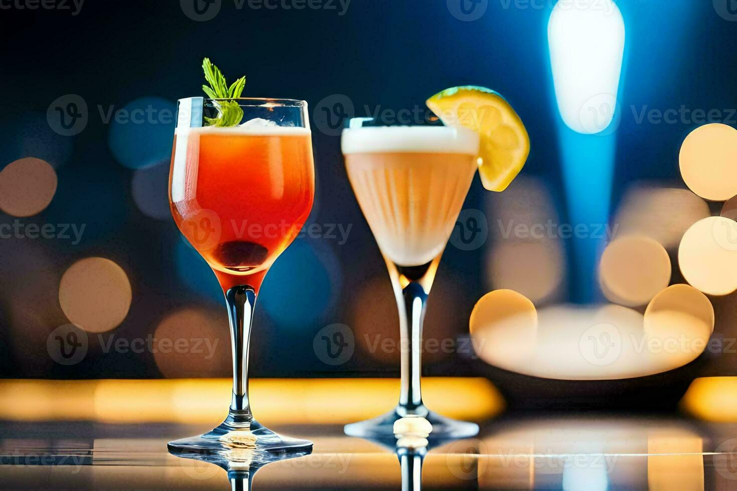 twee bril van cocktails Aan een bar balie. ai-gegenereerd foto