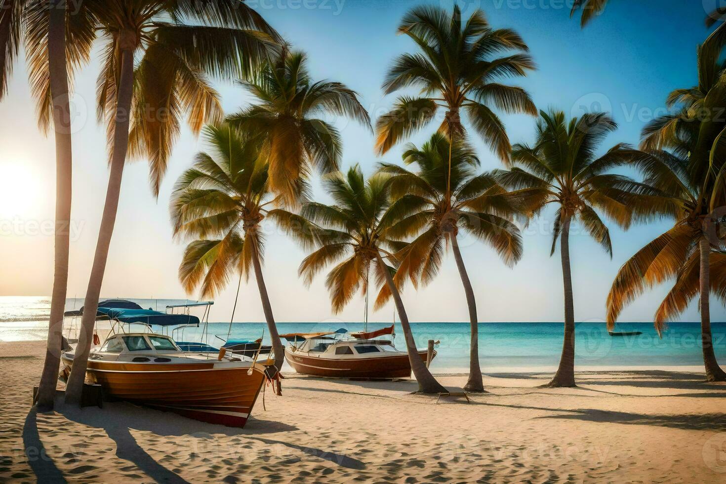 palm bomen Aan de strand. ai-gegenereerd foto