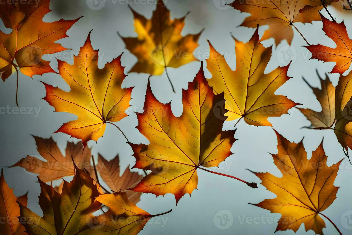 herfst bladeren zijn drijvend in de lucht. ai-gegenereerd foto