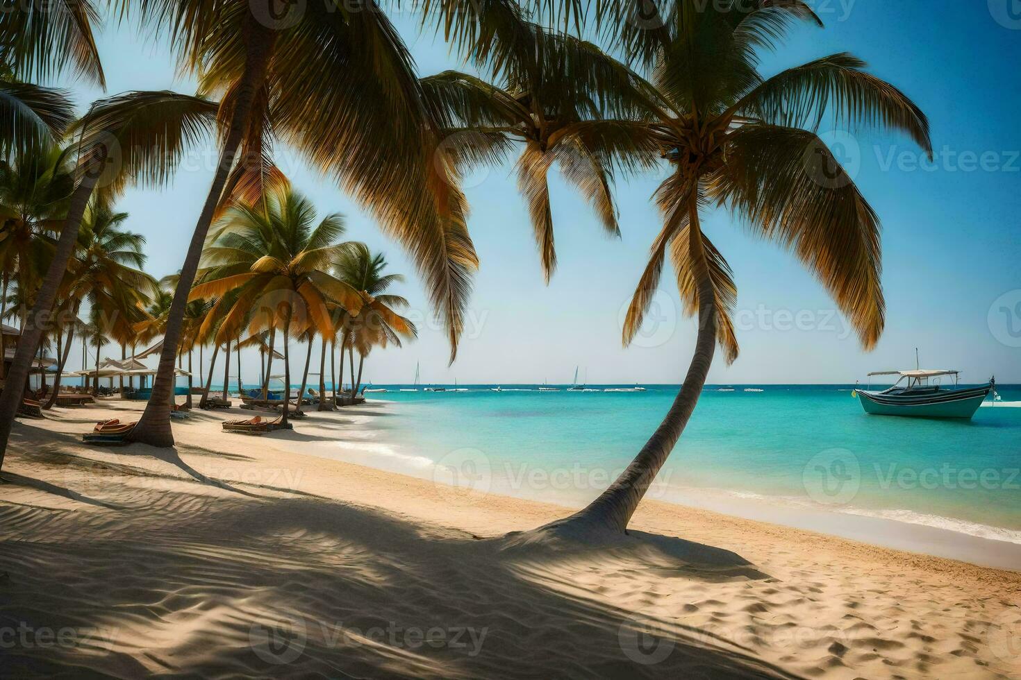 een strand Bij of in de buurt de hotel. ai-gegenereerd foto