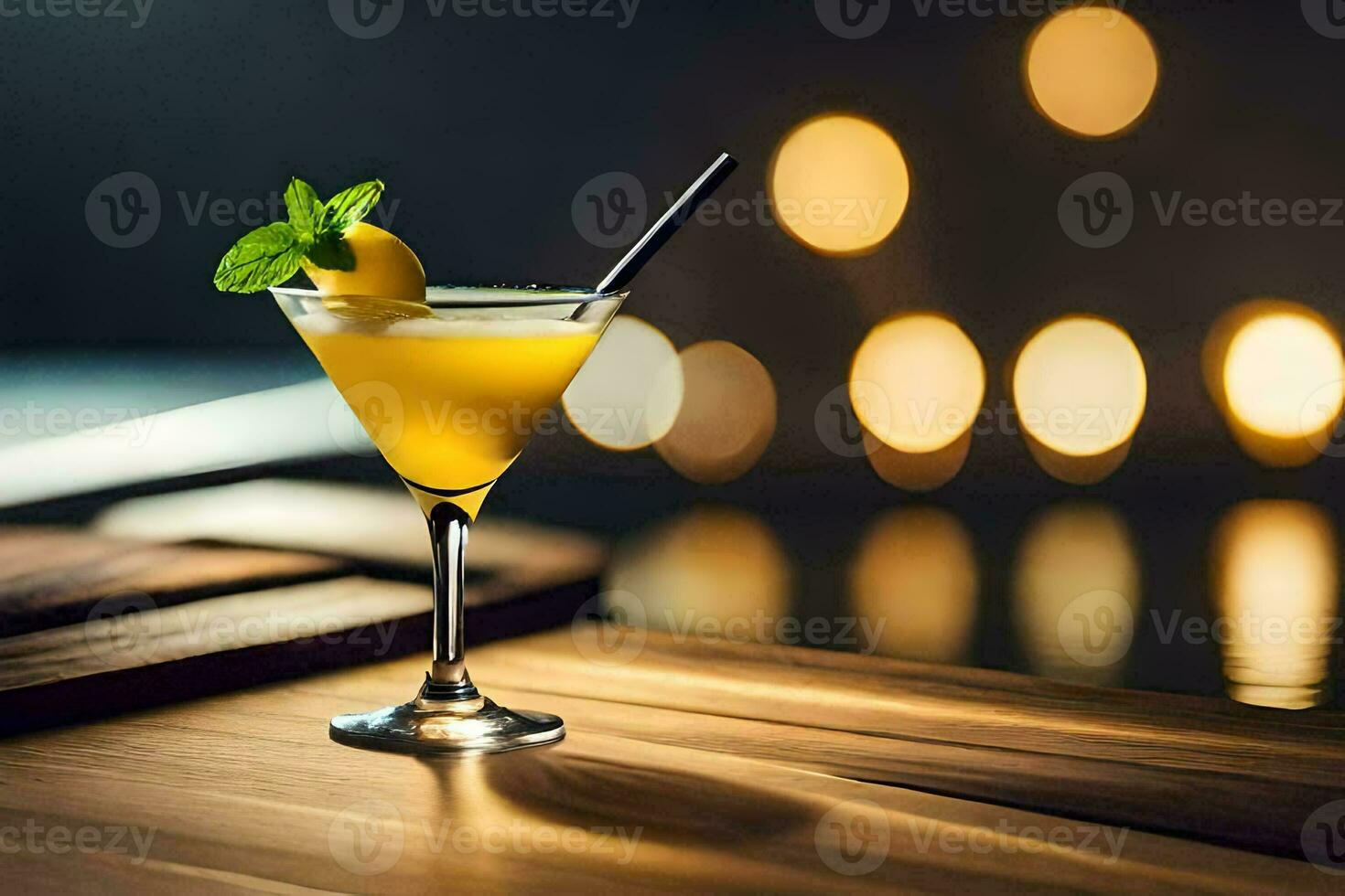 een cocktail met een citroen plak Aan top. ai-gegenereerd foto