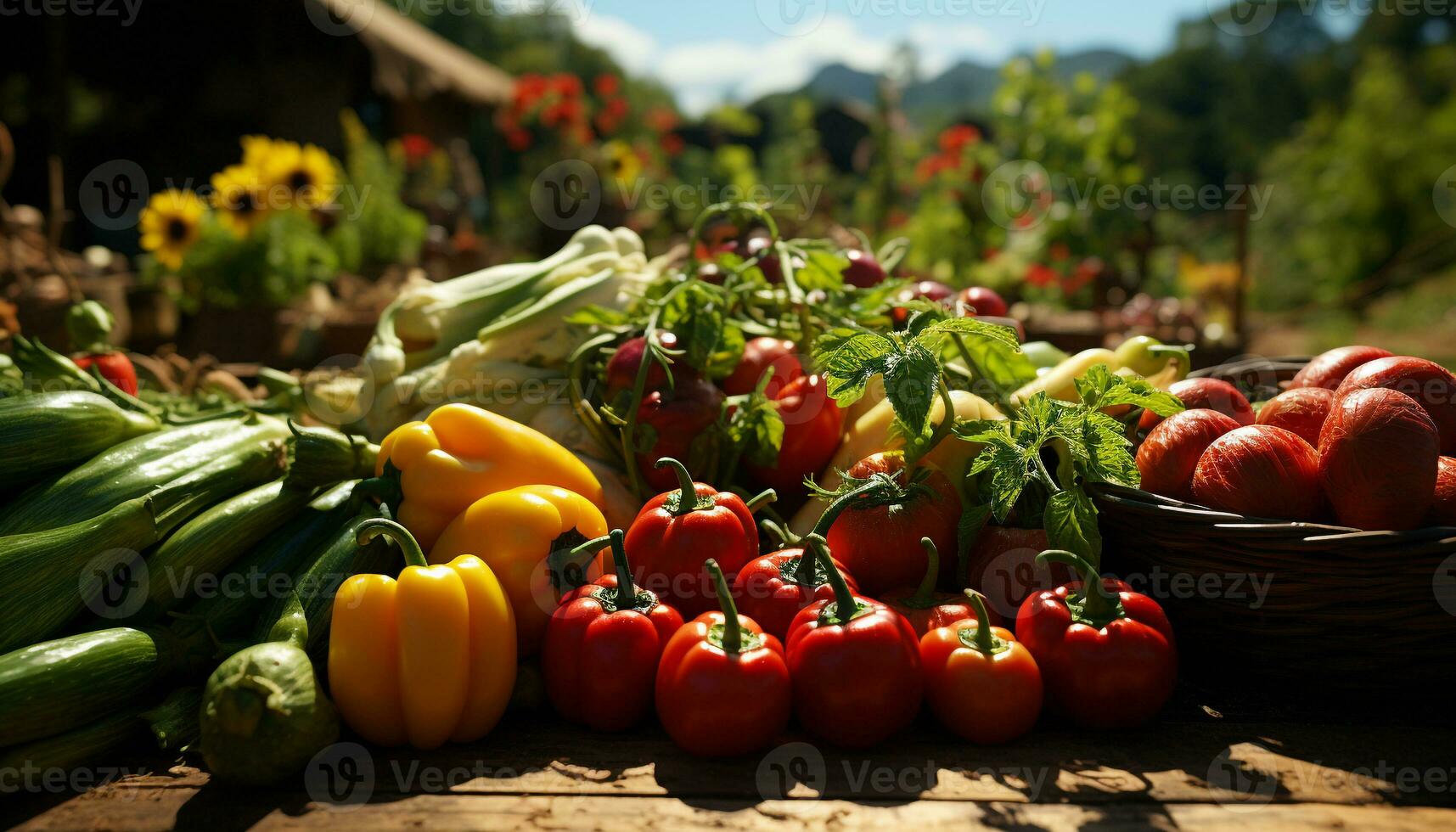 versheid van biologisch groenten, natuur gezond aan het eten variatie Aan tafel gegenereerd door ai foto