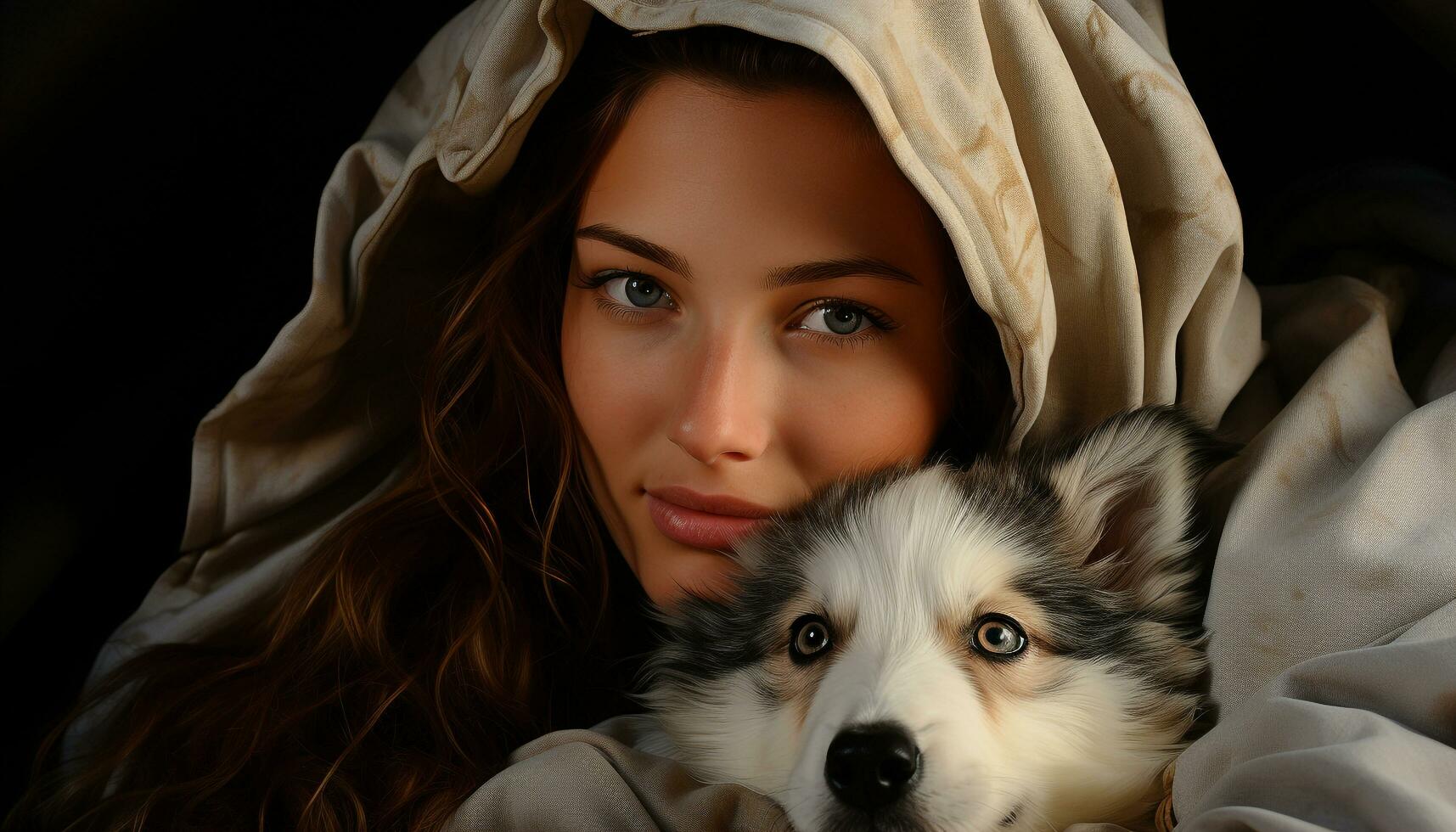 een schattig hond portret, op zoek Bij camera, met een glimlachen vrouw gegenereerd door ai foto