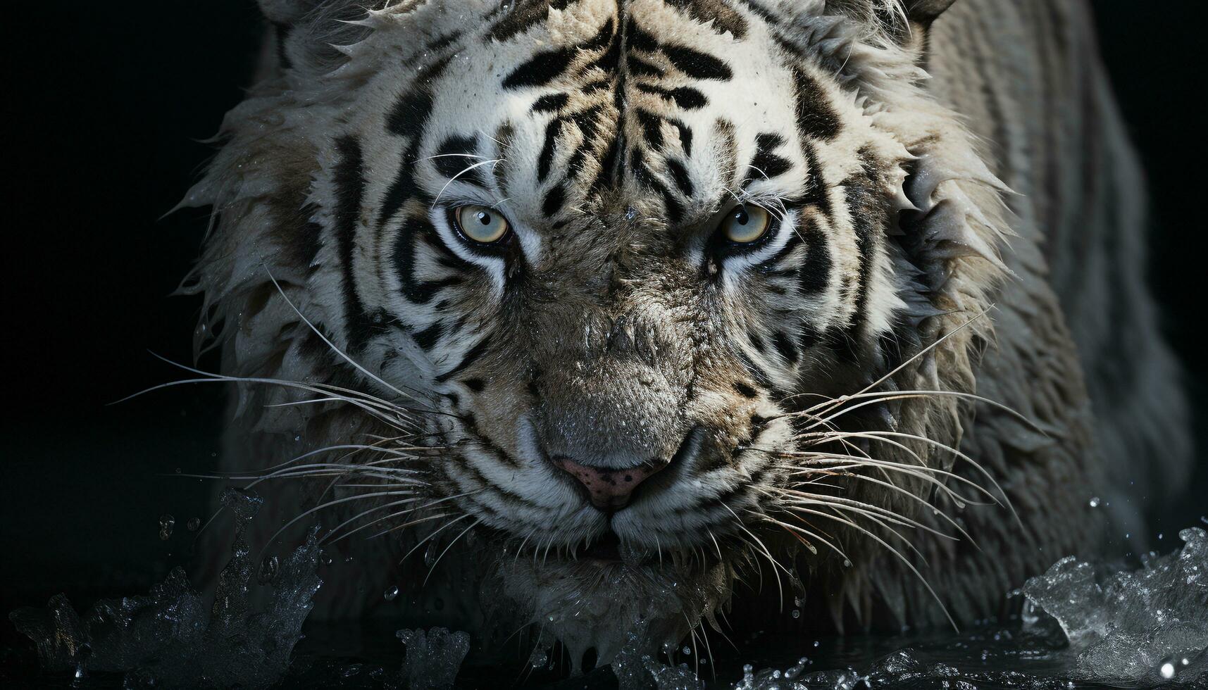 majestueus Bengalen tijger, woest en mooi, staren in de camera gegenereerd door ai foto