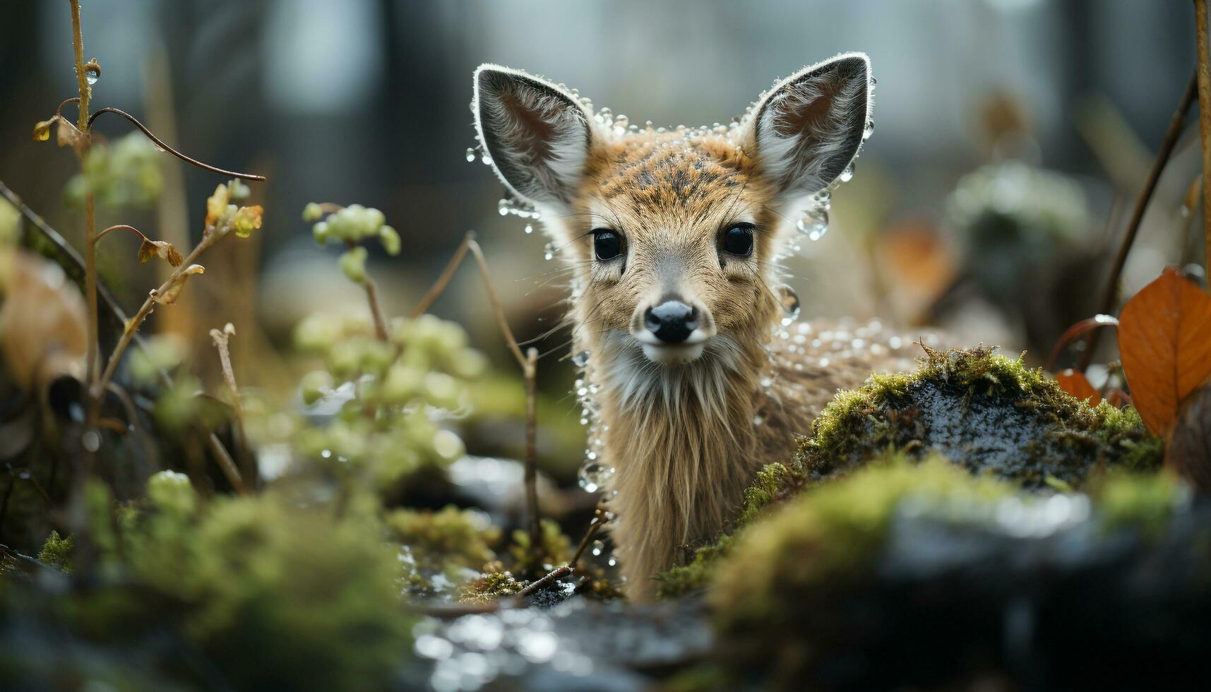 schattig zoogdier in de wild, klein vacht, op zoek Bij camera gegenereerd door ai foto