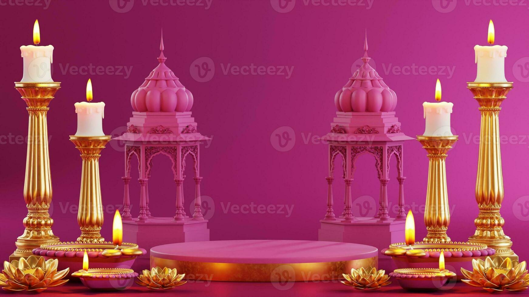 3d renderen podium voor diwali festival diwali, deepavali of dipavali de festival van lichten Indië met goud diya Aan podium, Product, Promotie uitverkoop, presentatie voetstuk 3d renderen Aan achtergrond foto