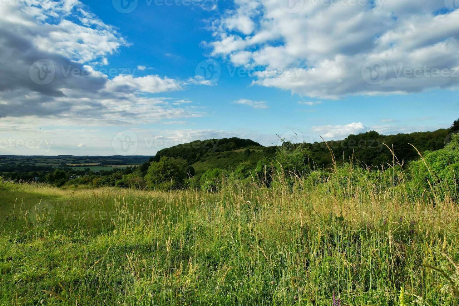 hoog hoek beeldmateriaal van Brits agrarisch boerderijen Bij platteland landschap dichtbij luton stad van Engeland Super goed Brittannië van uk. beeldmateriaal was gevangen genomen met drone's camera foto