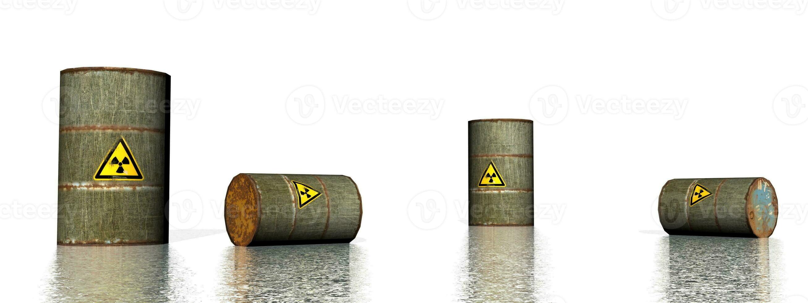 vier grijs metalen giftig logo vaten - 3d geven foto
